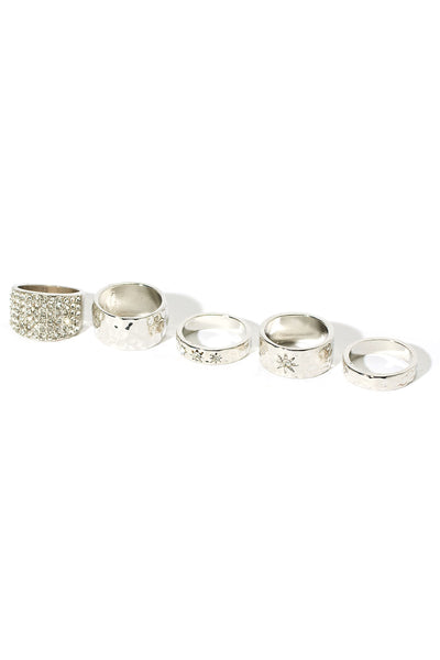 Talk To Me Nice 5 Piece Ring Set - Silver