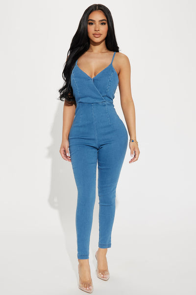 What's The Move Denim Jumpsuit - Light Wash