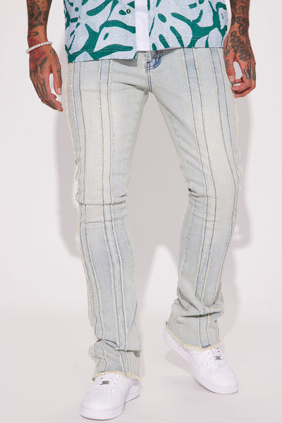 Fray Row Down Stacked Skinny Flare Jeans - Light Wash