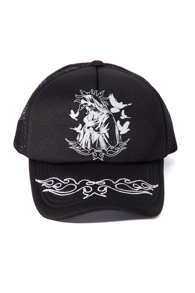 Virgin Mary Tribal Trucker Hat - Black