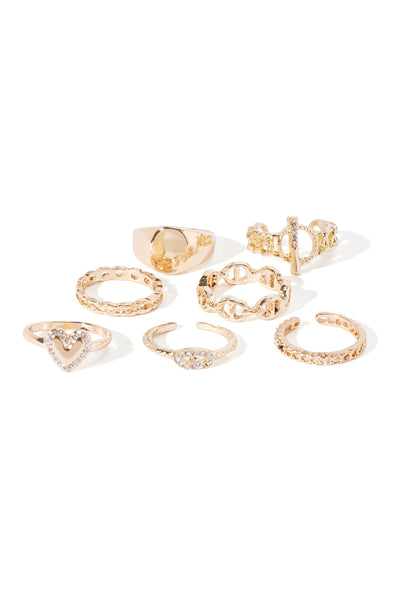 The Perfect Pair 7 Piece Ring Set   - Gold