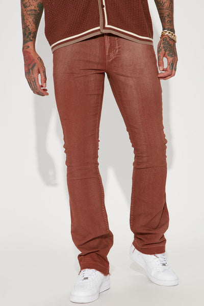 Hard At Work Stacked Skinny Flare Jeans - Chocolate