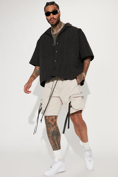 Shut It Down Utility Nylon Cargo Shorts - Grey