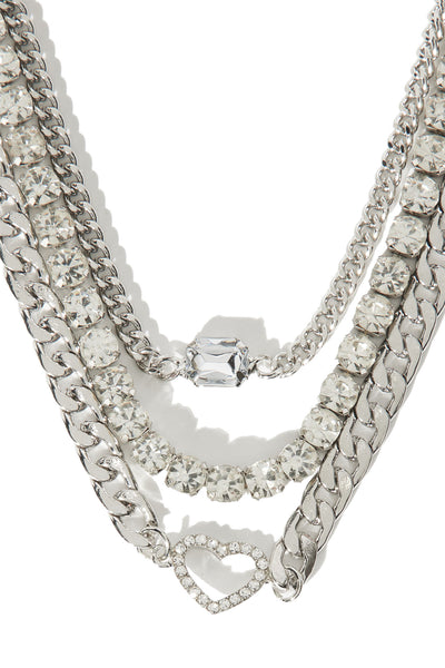 You Stole My Heart Layered Necklace - Silver