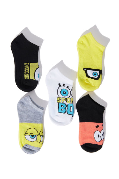 Mini Spongebob And Patrick 5 Pack Socks - Grey/combo