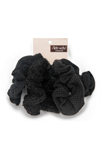 kitsch Textured Scrunchie Set - Black