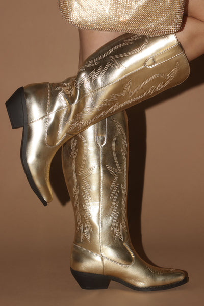 See You Around Knee High Boots - Gold