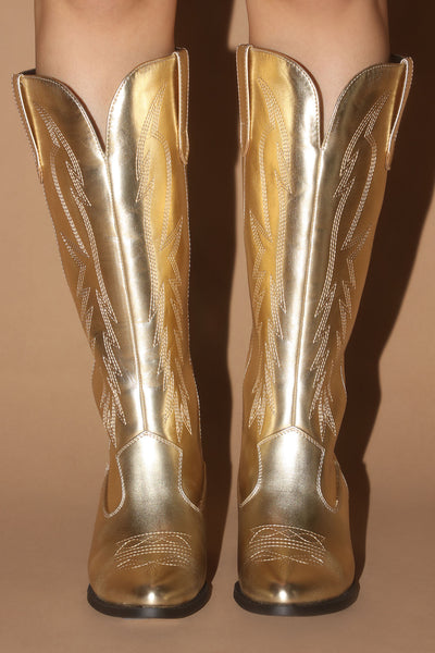 See You Around Knee High Boots - Gold