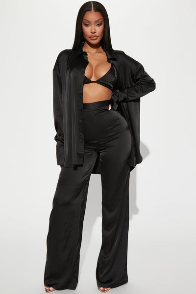 Sexy In Satin 3 Piece Pant Set - Black