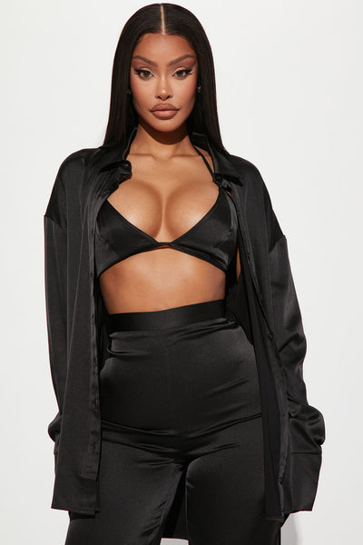 Sexy In Satin 3 Piece Pant Set - Black