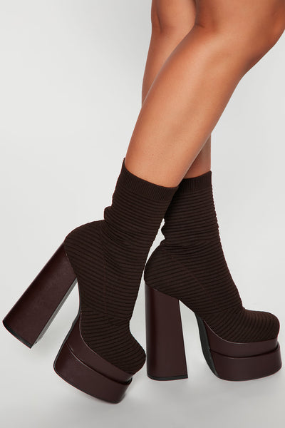 Serena Knit Platform Booties - Burgundy