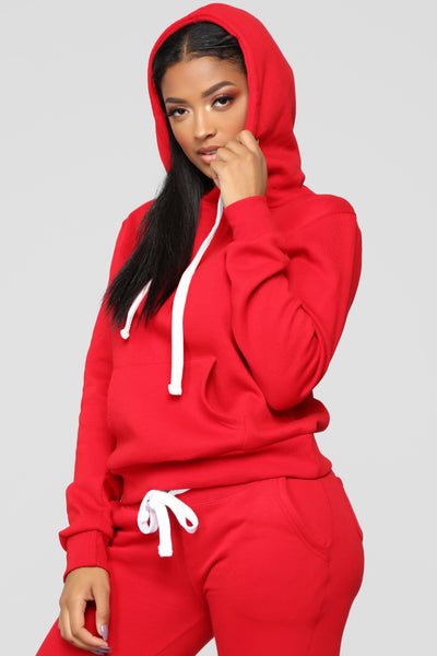 Relaxed Vibe Solid Hoodie - Red