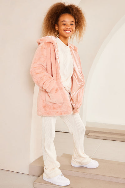 Mini So Cozy Faux Fur Hooded Jacket - Blush