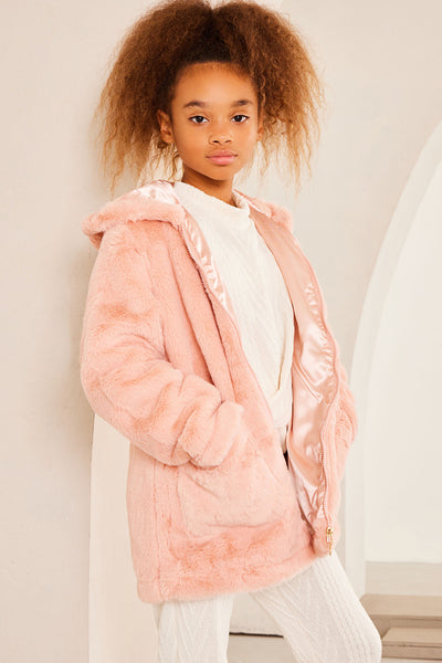 Mini So Cozy Faux Fur Hooded Jacket - Blush