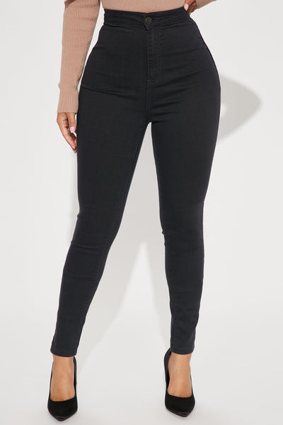 Petite Super High Waist Denim Skinnies - Black