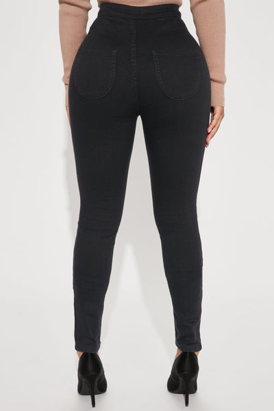 Petite Super High Waist Denim Skinnies - Black