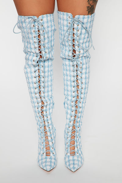 Polly Over The Knee Boots - Blue/combo