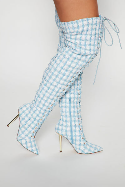 Polly Over The Knee Boots - Blue/combo