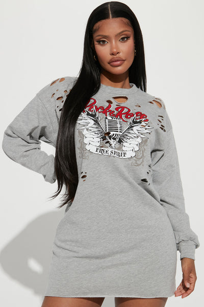 Rock With Me Sweater Mini Dress - Grey