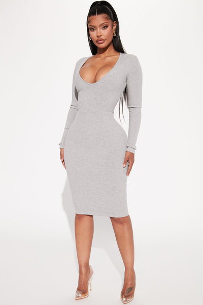 Kiana Snatched Midi Dress - Heather Grey