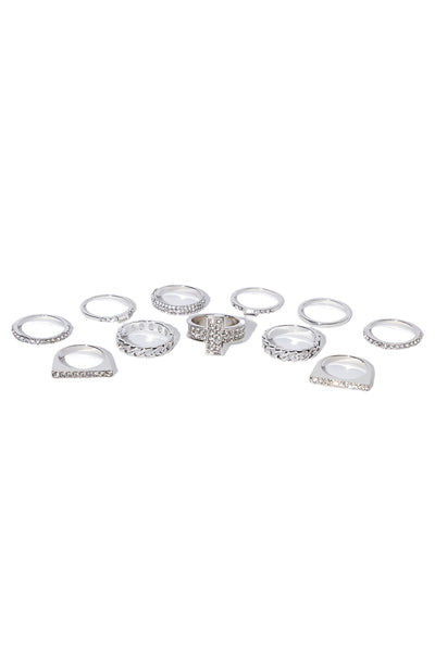 Want All The Shine 11 Piece Ring Set  - Silver