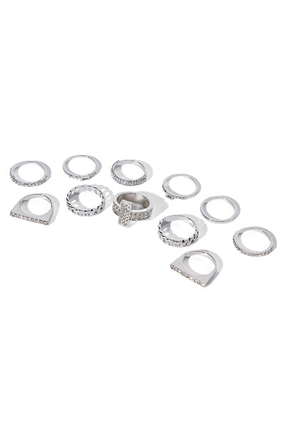 Want All The Shine 11 Piece Ring Set  - Silver