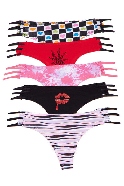 Vibe Of The Week Thong 5 Pack Panties - Pink/combo