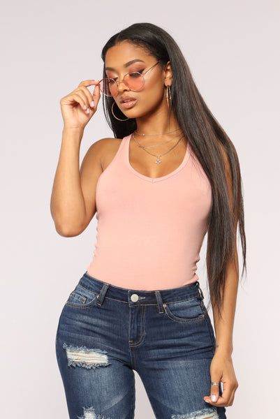 Zoey Racer Back Bodysuit - Mauve