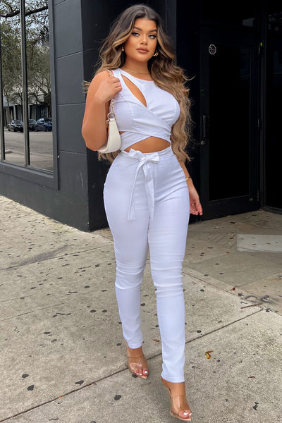 Cut Out The Haters Denim Jumpsuit - White