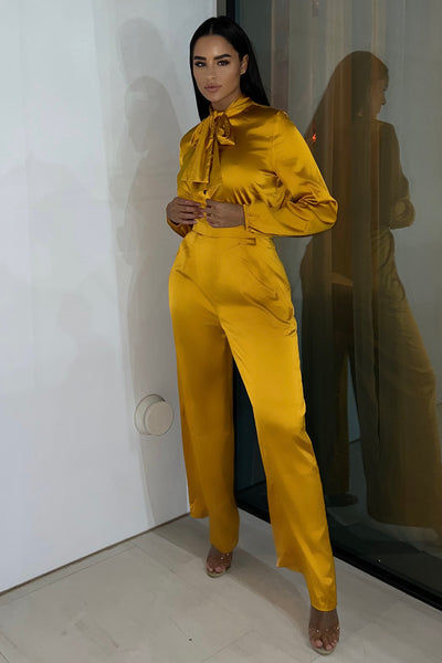 Emily Satin Jumpsuit - Mustard