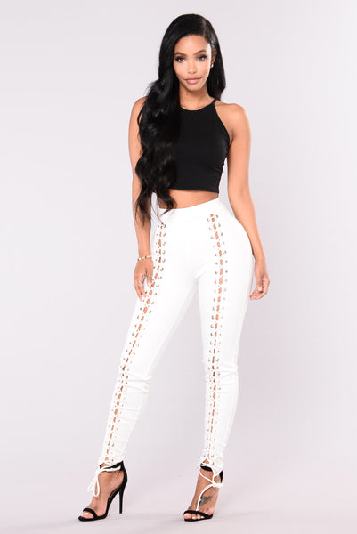 X's And O's Lace Up Pants - White