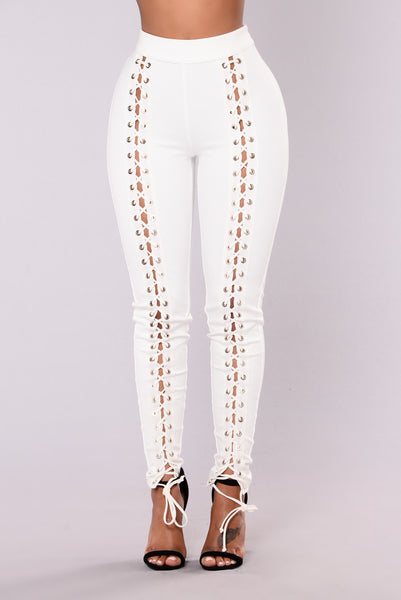 X's And O's Lace Up Pants - White