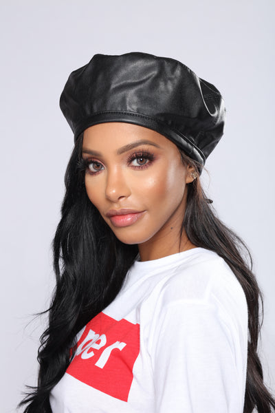 Segal Leather Beret - Black