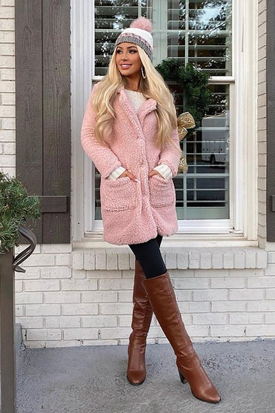 Keep Each Other Warm Sherpa Coat - Blush