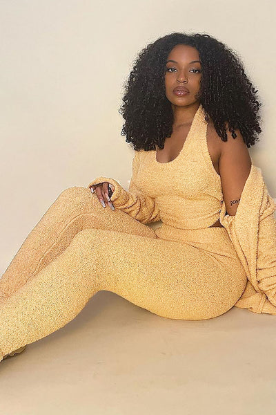 Keep Me Cozy Fuzzy 3 Piece Legging Set - Mustard