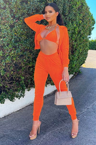 Make It Fashion Velour Jogger Set - Neon Orange