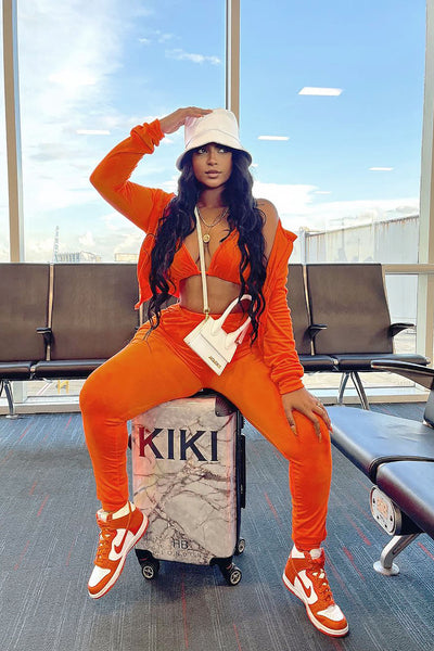 Make It Fashion Velour Jogger Set - Neon Orange