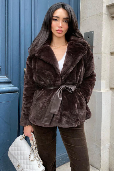 Make My Way Faux Fur Jacket - Chocolate