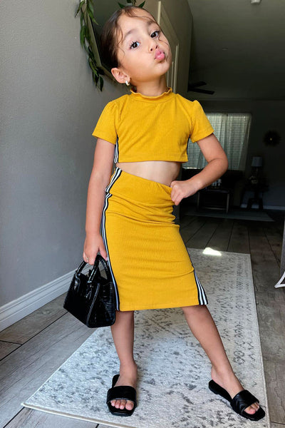 Mini Sassy Ribbed Skirt Set - Mustard