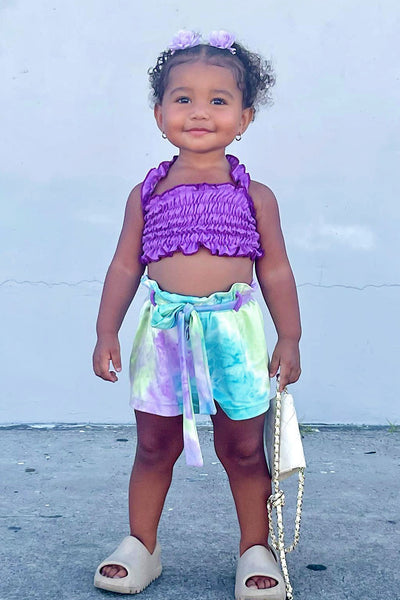 Mini Wavy Tie Dye Short Set - Purple/combo