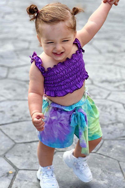 Mini Wavy Tie Dye Short Set - Purple/combo