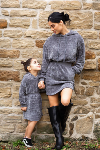 Mini Weekend Vibe Chenille Sweatshirt Dress - Charcoal