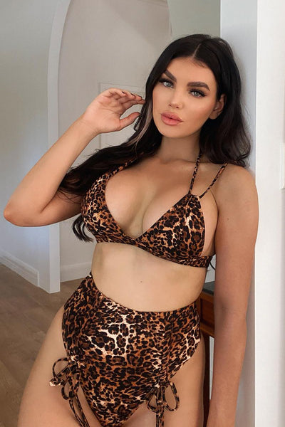 Natural Attraction Leopard High Waisted 2 Piece Bikini - Brown/combo