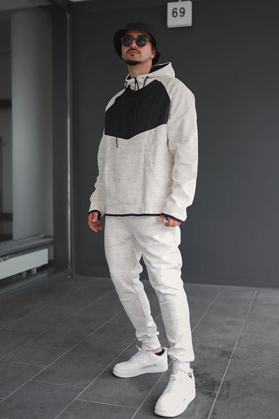 On The Run Quarter Zip Up Hoodie - White/Black