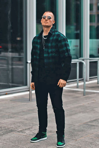 Sunset Dip Dye Flannel Shirt - Green/Black