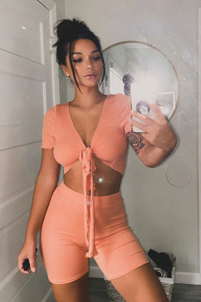 Talk To Me Biker Short Set - Peach