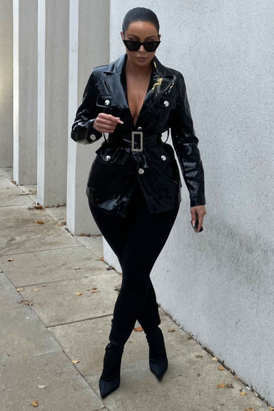 Upgrading You Patent Leather Jacket - Black