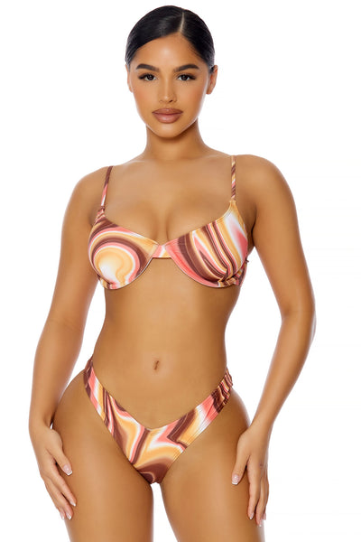 Wish You Were Here Underwire 2 Piece Bikini - Brown/combo