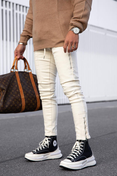 Zip On The Side Panel Pants - Cream